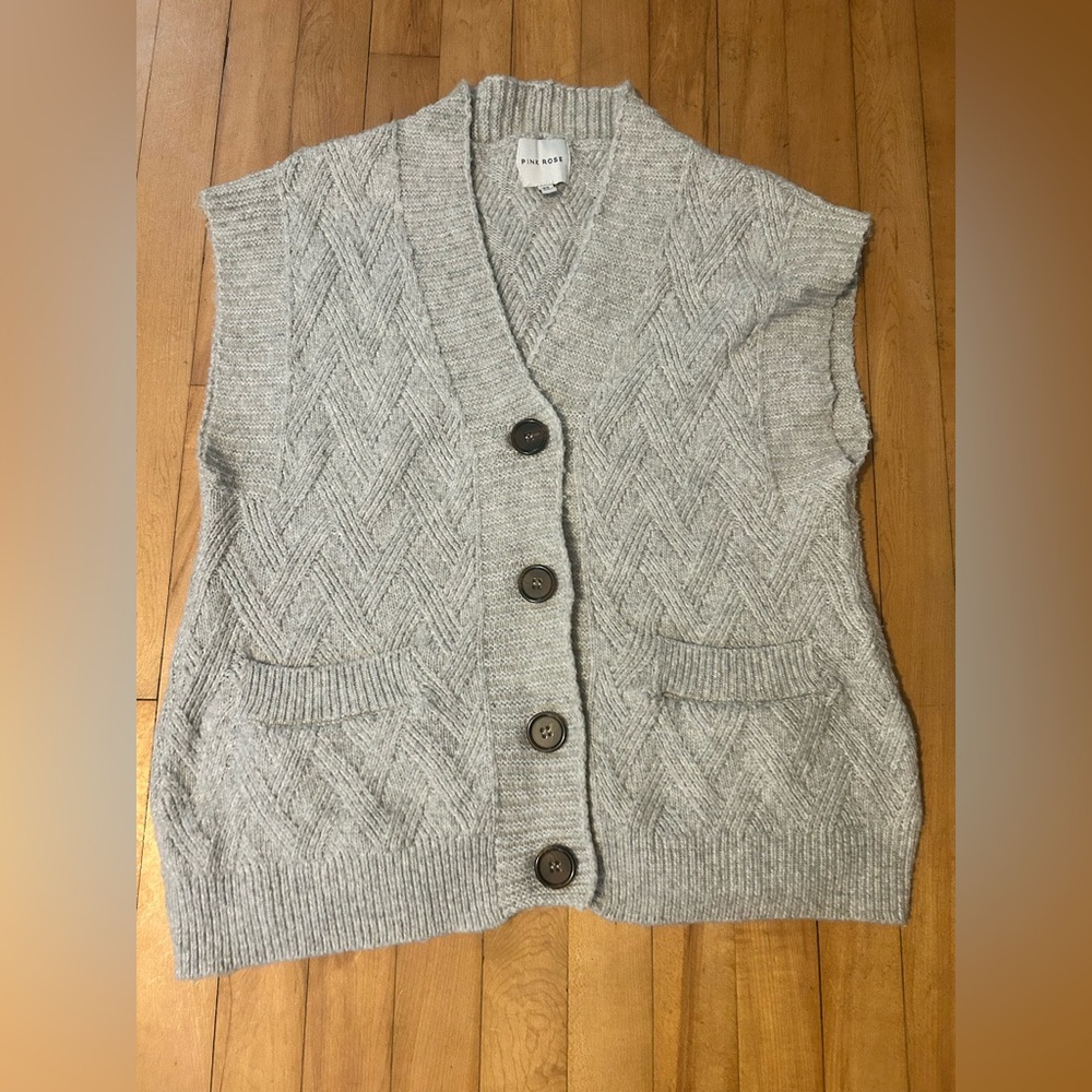 Pink Rose Gray Cable Knit Sweater Vest